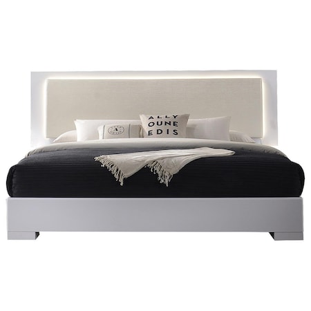 Best Master Furniture Athens White Lacquer Platform Queen Bed with LED Lighting Athens Queen Bed